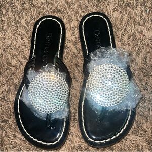 Bernardo Patent Leather Black Rhinestone Disc. Sandal Sz 6M NWOB